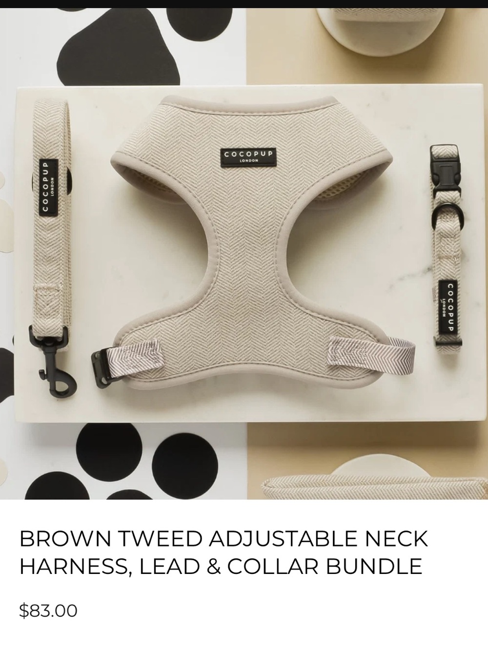 Cocopup London Brown Tweed Harness Set